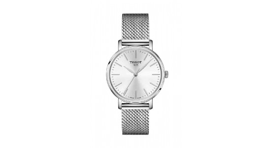 A monochrome stainless steel watch by Tissot, available at Drenon Jewelry.