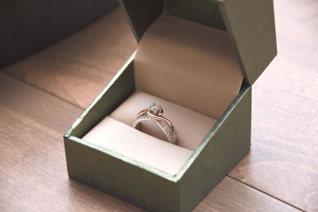 A stunning solitaire engagement ring displayed in an open ring box.